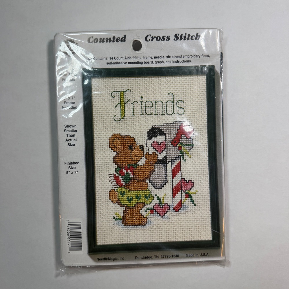 NeedleMagic Friends Counted Cross Stitch Kit Bear Mailbox Frame Included 5x7 New